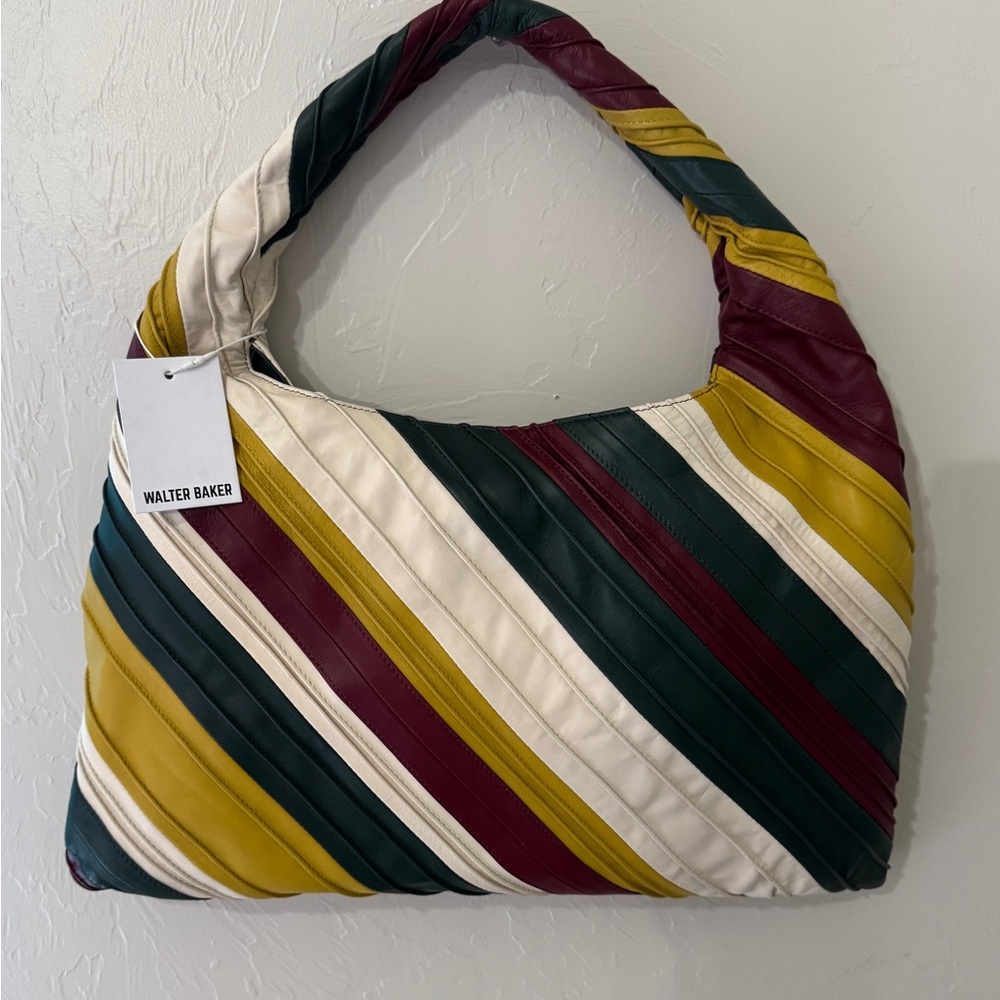 NWT Walter Baker Red and Green Shoulder Bag with Bold Stripes
